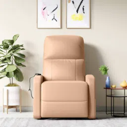 Milos Leatherette Leatherette 1 Seater Recliner In Cream Colour With Massager-image-19