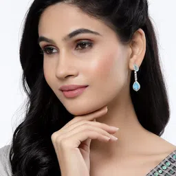 ZENEME Rhodium-Plated Teardrop Shaped Drop Earrings image 3