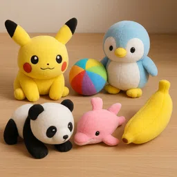 growgame Cartoon Soft Toy Combo set of 5 – Pikachu, Peppa Pig, Panda, Banana & Soft Ball - 15 cm image 1
