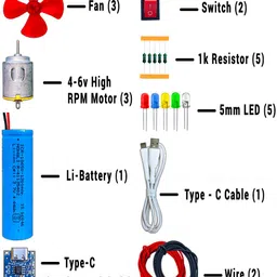 klvxken 4v Motor, Li-Battery, Fan, LED light & Other Electronic Kit For Science Project image 2