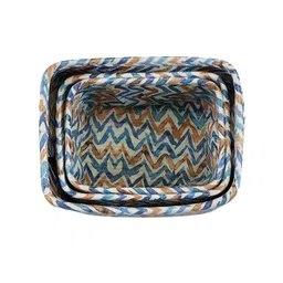 FABINALIV Sky Blue & White 3 Pieces Zig Zag Printed Multi Purpose Storage Basket image 5