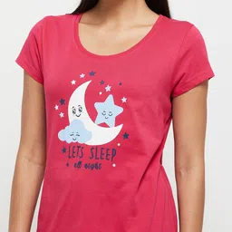 max Women Top & Pyjama Set Pink, Black Printed image 5