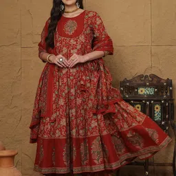 kimayra Women Pure Cotton Kurta Palazzo Attached Dupatta Set image 1