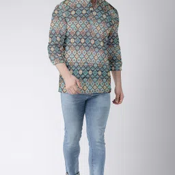 zayrah Men Geometric Print, Printed Cotton Blend Straight Kurta image 3