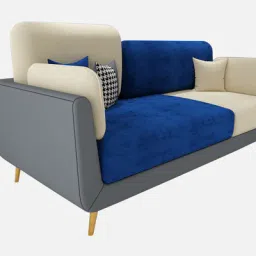 casacraft from pepperfry Montez Velvet 3 Seater Sofa in Blue & Beige Colour image 4