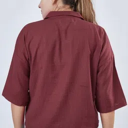 firstcutiepi Women Oversized Fit Self Design Spread Collar Casual Shirt image 3