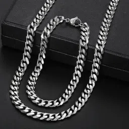 etrader Chain and Bracelet Set for Men Silver Plated Metal Chain Set image 4