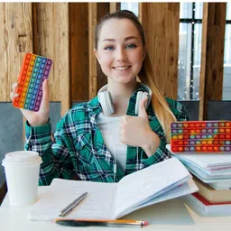 toystic Creative Silicone Pop Bubble Fidget Game & Pencil Makeup Pen Storage Pouch Pop Bubble fidget game Straightforward Design Soft Surface Full Pulpable Bubble Art Plastic Pencil Box image 3