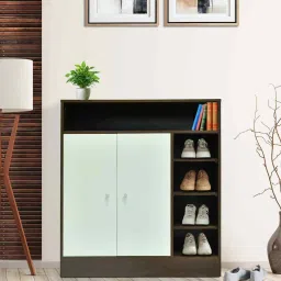 outkraft Okta Shoe Cabinet In Dark Agacia With Ceramic White image 1