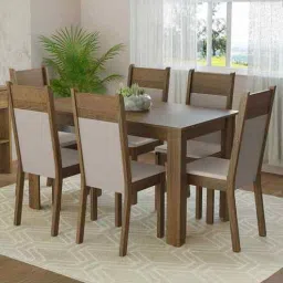 Celesta 6 Seater Dining Set With Cushioned Seats Rectangular Table Top In Brown & Beige Colour-image-68
