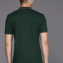 louis philippe jeans Men Solid Polo Neck Pure Cotton Dark Green T-Shirt image 5