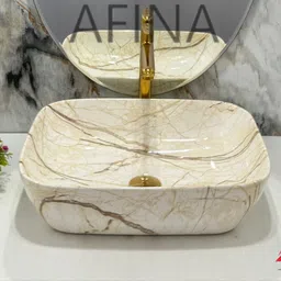 afina industries Premium Ceramic BASIN Which Gives Look To your Home Table Top Wash Basin LC1006 Ceramic Tabletop Washbasin/Countertop Wash Basin/Basin for Bathroom Table Top Basin image 4