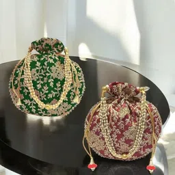 daily deals Women Maroon, Green Potli-picture-32