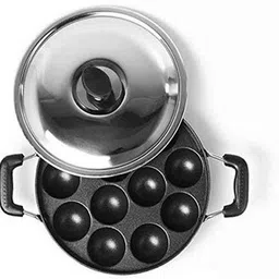 Non-Stick 12 Cavity Appam Patra/Maker Hammer-Tone Coating Paniarakkal with Lid Paniarakkal with Lid 1 L capacity 23 cm diameter-image-15