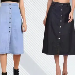 ansarfabrics Women Solid A-line Black, Light Blue Skirt-picture-15