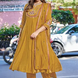 kodila Women Embroidered, Solid Chanderi Anarkali Kurta With Attached Dupatta image 3