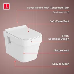 lapo Ceramic Wall Hung John Toilet Rimless Commode With Soft Closing Seat - 19x14x14 Inch Western Commode image 4