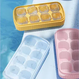 flynhigh SILICONE LINE ICE CUBE TRAY PACK OF 3 WITH LID 100% BPA Free K44 Multicolor Silicone Ice Cube Tray-picture-27