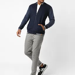 Campus Sutra Men Navy Blue Windcheater Varsity Jacket image 3