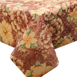 Dakshya Industries Beige & Brown Floral Printed Waterproof 4-Seater Table Cover image 4