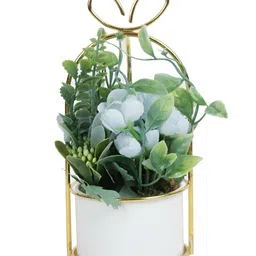 TAYHAA Blue & Gold-Toned Rose Artificial Flower With Pot image 4