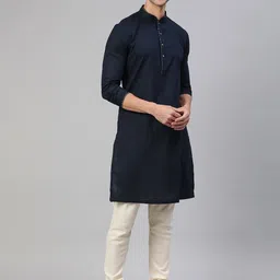 Manthan Men Navy Blue Solid Kurta image 5