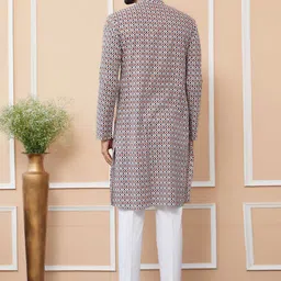 See Designs Men Tribal Dyed Keyhole Neck Flared Sleeves Mirror Work Anarkali Kurta image 4