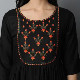 kriska Women Embroidered Viscose Rayon A-line Kurta image 4