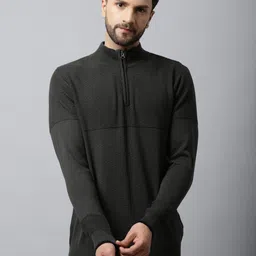 cantabil Men Self Design High Neck Green Sweater image 1