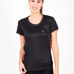 uzarus Women Colorblock Round Neck Polyester Black T-Shirt image 4
