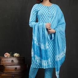 d k w Women Pure Cotton Kurta Pant Dupatta Set image 4