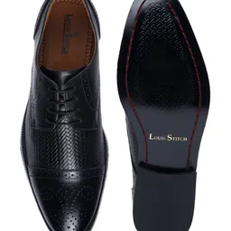 LOUIS STITCH Mens Black Textured Italian Leather Formal Oxfords Lace Up Shoes image 3