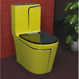 d o t Premium Quality C023 Premium Quality Shining Yellow commode with Black Finishing Line and Round Western Commode image 2