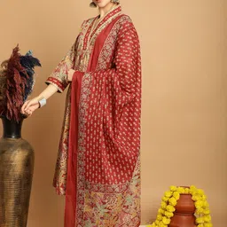 KALINI Ethnic Motifs Printed Pure Cotton Kurta With Palazzos & Dupatta image 2