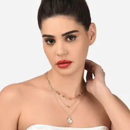 AMI Gold-Plated Contemporary 3 Layered Stone Studded Chain image 5