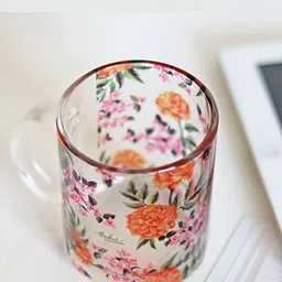 Strokes by Namrata Mehta Orange Printed Glass Mug 350 ml image 3