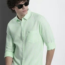 the indian garage co. Men Regular Fit Striped Cut Away Collar Casual Shirt-picture-15