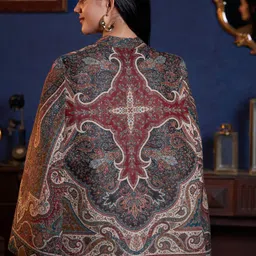 Zamour Abstract Printed Longline Jacquard Cape Jacket with Embroidered image 4