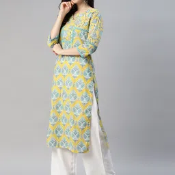 Yuris Women Lime Green Pure Cotton Floral Printed Kurta with Trousers & With Dupatta image 5