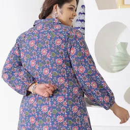 Little More By Stylum Plus Size Floral Printed Pure Cotton Shirt Style Top image 4
