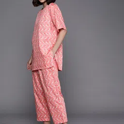 Biba Women Pink Printed Pyjamas Set with Eye Mask image 4
