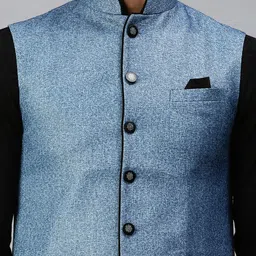 SHOWOFF Men Blue Printed Woven Nehru Jacket image 4