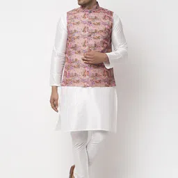 Benstoke Men Pink & Yellow Printed Woven Nehru Jacket image 5