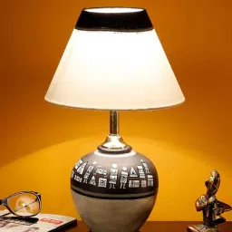 aakriti art creations Gilford White Cotton Shade Table Lamp With Terracotta Base-picture-16