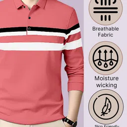 ausk Men Colorblock Polo Neck Cotton Blend Beige, Black, White T-Shirt image 3