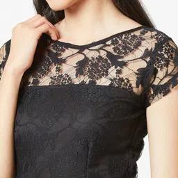 miss chase Women Skater Black Knee Length Dress image 4