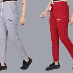 antrue Pack of 2 Women Solid Grey, Maroon Track Pants-picture-14