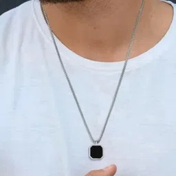 crazy fashion Black onyx square inlay Silver pendant chain Onyx Silver Plated Alloy Chain-picture-11