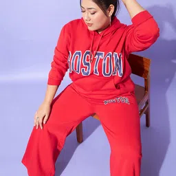 SASSAFRAS Curve Plus Size Hooded Neck Typography Printed Sweatshirt With Joggers Co-Ords image 2