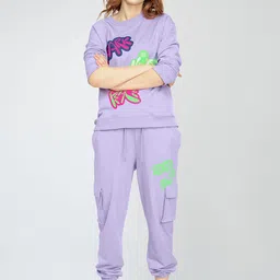 Zeyo Typography Printed Round Neck Sweatshirt With Joggers Co-Ords image 5